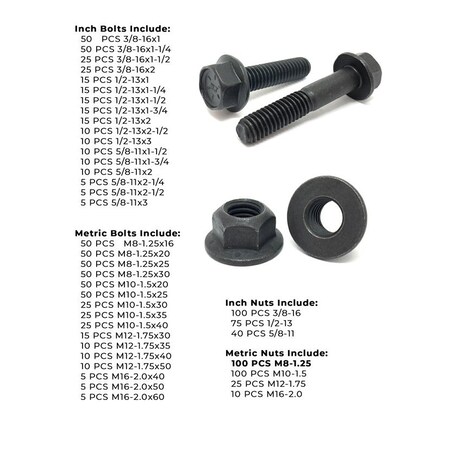 Boltsandnuts.Com Inch & Metric Grade 8 / Class 10.9 Flange Bolt and Lock Nut Kit - 1175 PCS Assortment Kit #118